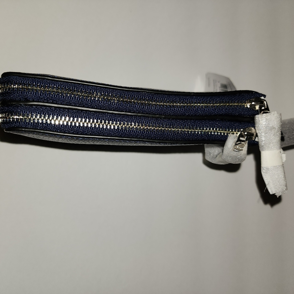 Coach Pebble Leather Double Corner Zip Metallic Midnight Wallet - Picture 2 of 4